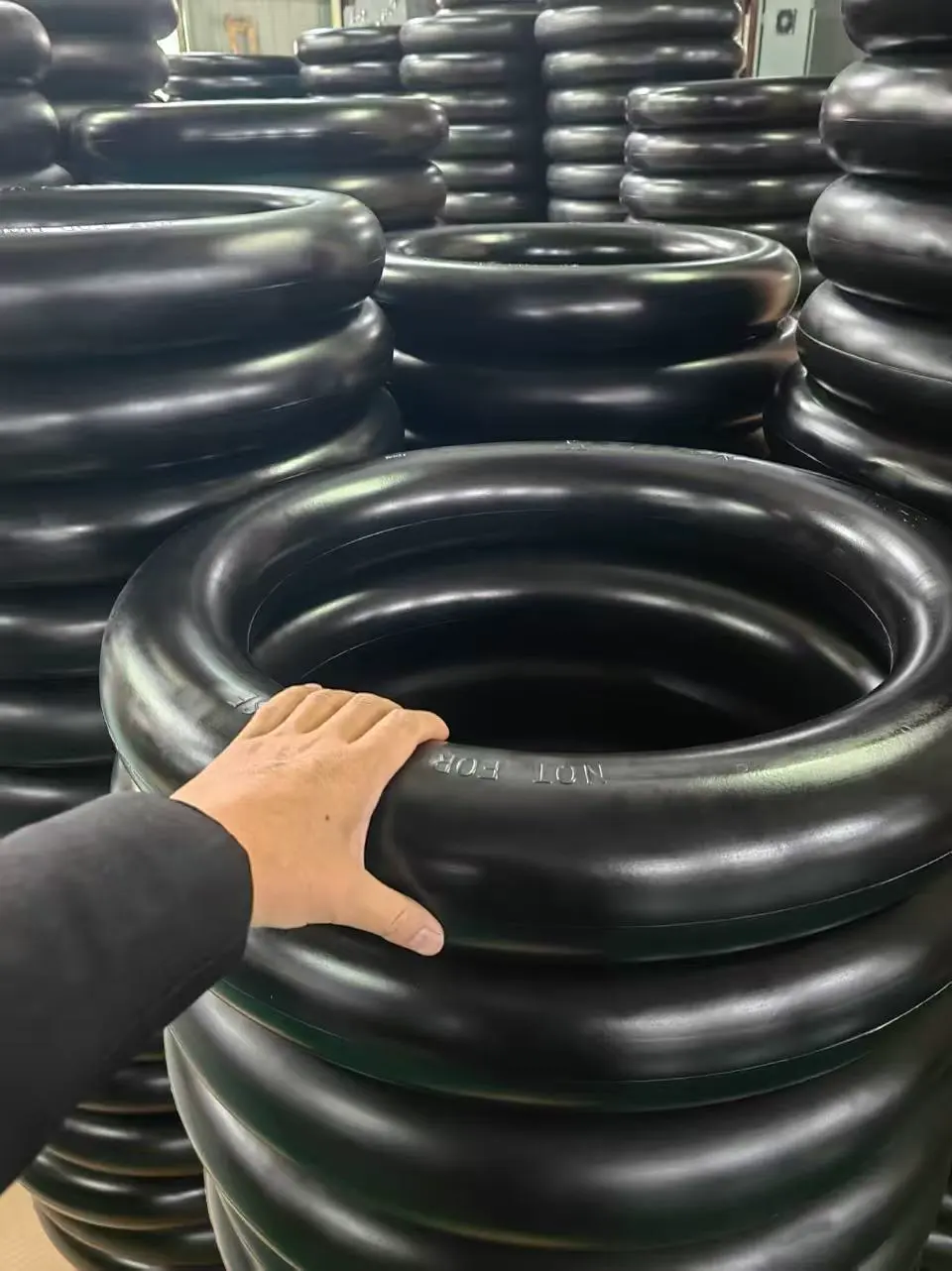 Mousse tubes stacked in the factory