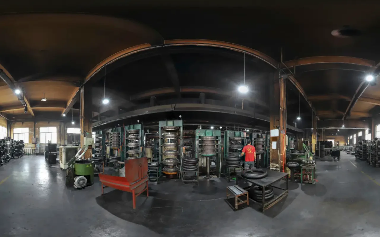 Tire production machinery on the Qingdao Zhengya Rubber Industrial factory floor